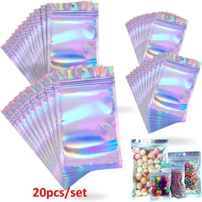 50 шт. многоразовые пакеты с защитой от запаха, голографические фольгированные пакеты, плоские пакеты с застежкой-молнией для еды, конфет, ювелирных изделий, винтов