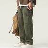 Мужские брюки-карго свободного кроя, однотонные, винтажный стиль, уличный стиль, широкие прямые брюки с несколькими карманами, уличные брюки для путешествий на открытом воздухе