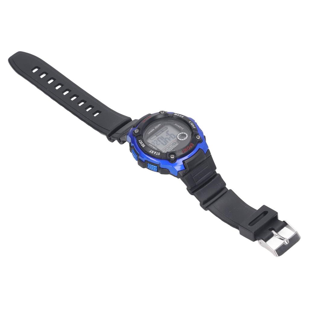 Электронные спортивные часы с водонепроницаемым резиновым ремешком и светящимся большим экраном, детские спортивные часы синего цвета