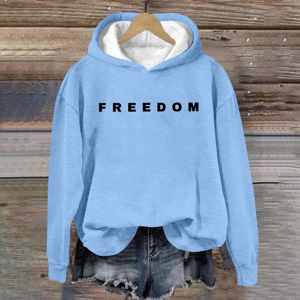 Women's Loose And Comfortable Round Neck Long Sleeved Hooded Sweatshirt With Printed Text