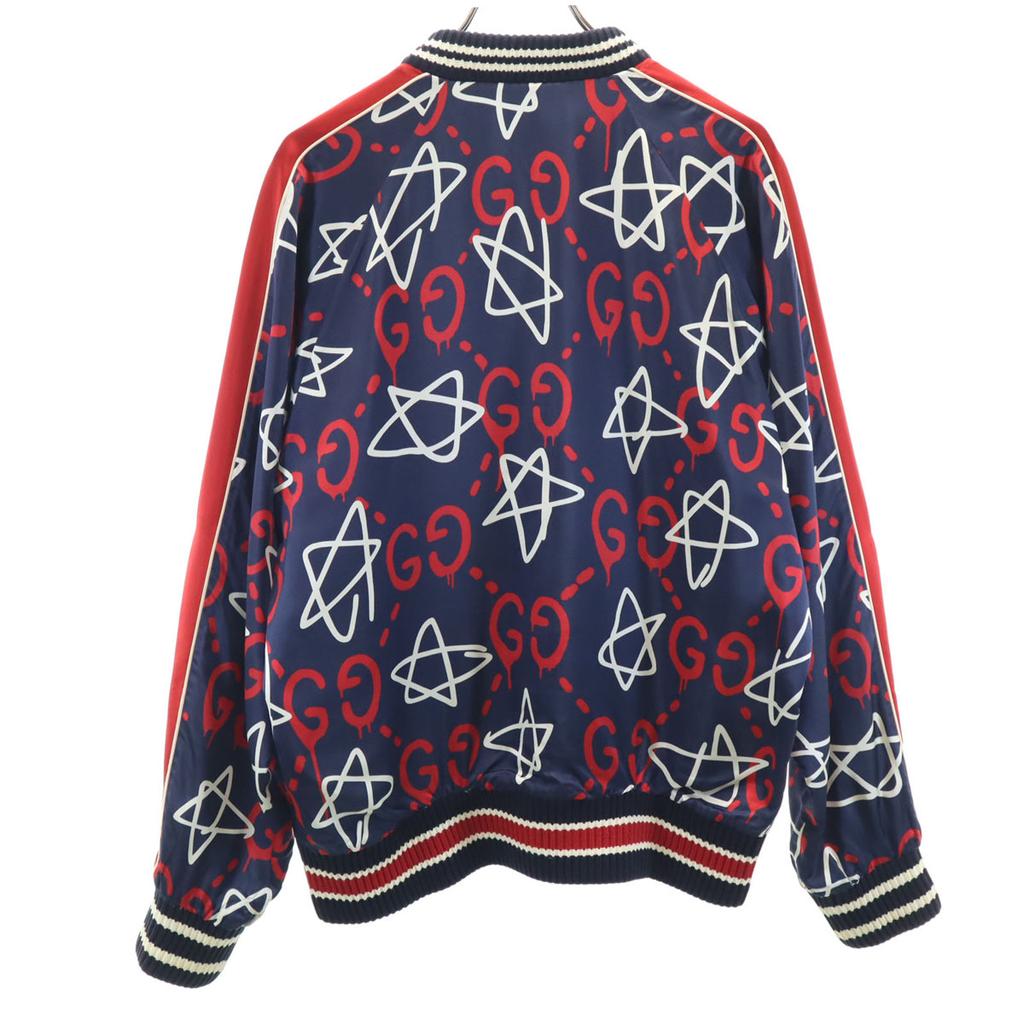 Gucci 16AW Итальянская смесовая ткань Rayon Принт Ghost по всей поверхности Куртка-бомбер 50 Темно-синий Мужская Б/У