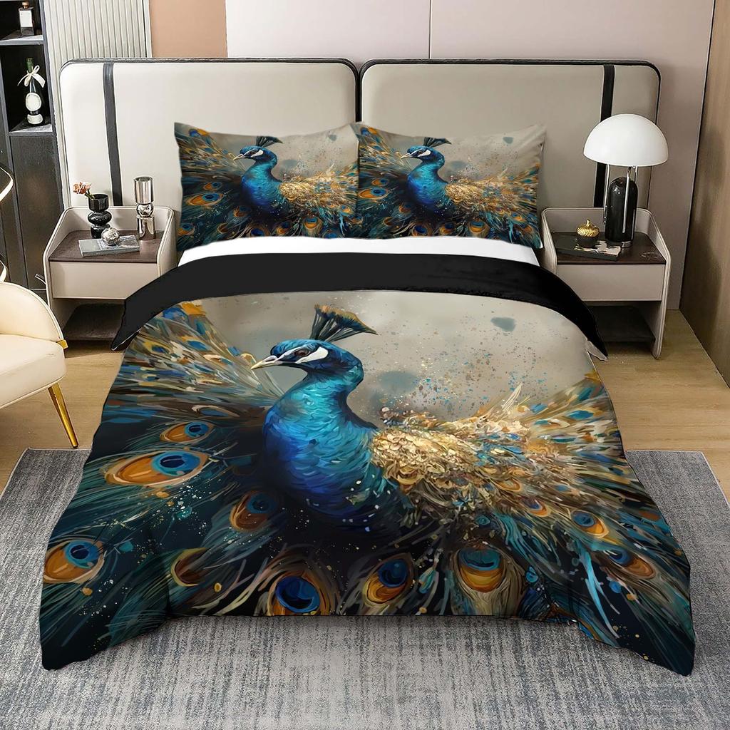 Simple peacock 3d printing thickened polished bed high-end quilt cover, dormitory three-piece bedding