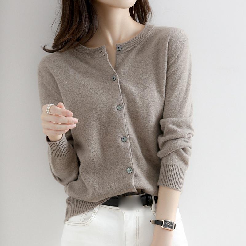 Круглый вырез вязаный кардиган женский осенний иностранный стиль ленивый свободный топ больших размеров корейский свитер куртка