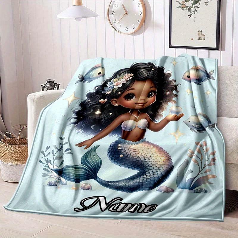 Black Mermaid Customize Your Name Blanket Warm Comfortable And Soft Blankets Are Suitable For Home Chairs Office Sofas Sofas Office Camping And Gifts