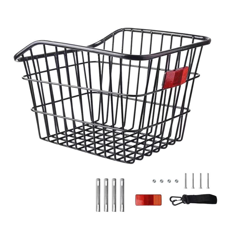 Bike Rear Basket With Rear Light Bicycle Rear Seat Storage Basket Metal Large Rear Cycle Rack Frame Cycle Rear Shelf For Cycling