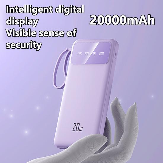 Портативный внешний аккумулятор емкостью 20000 мАч со встроенным кабелем, быстрая зарядка мобильного аккумулятора большой емкости