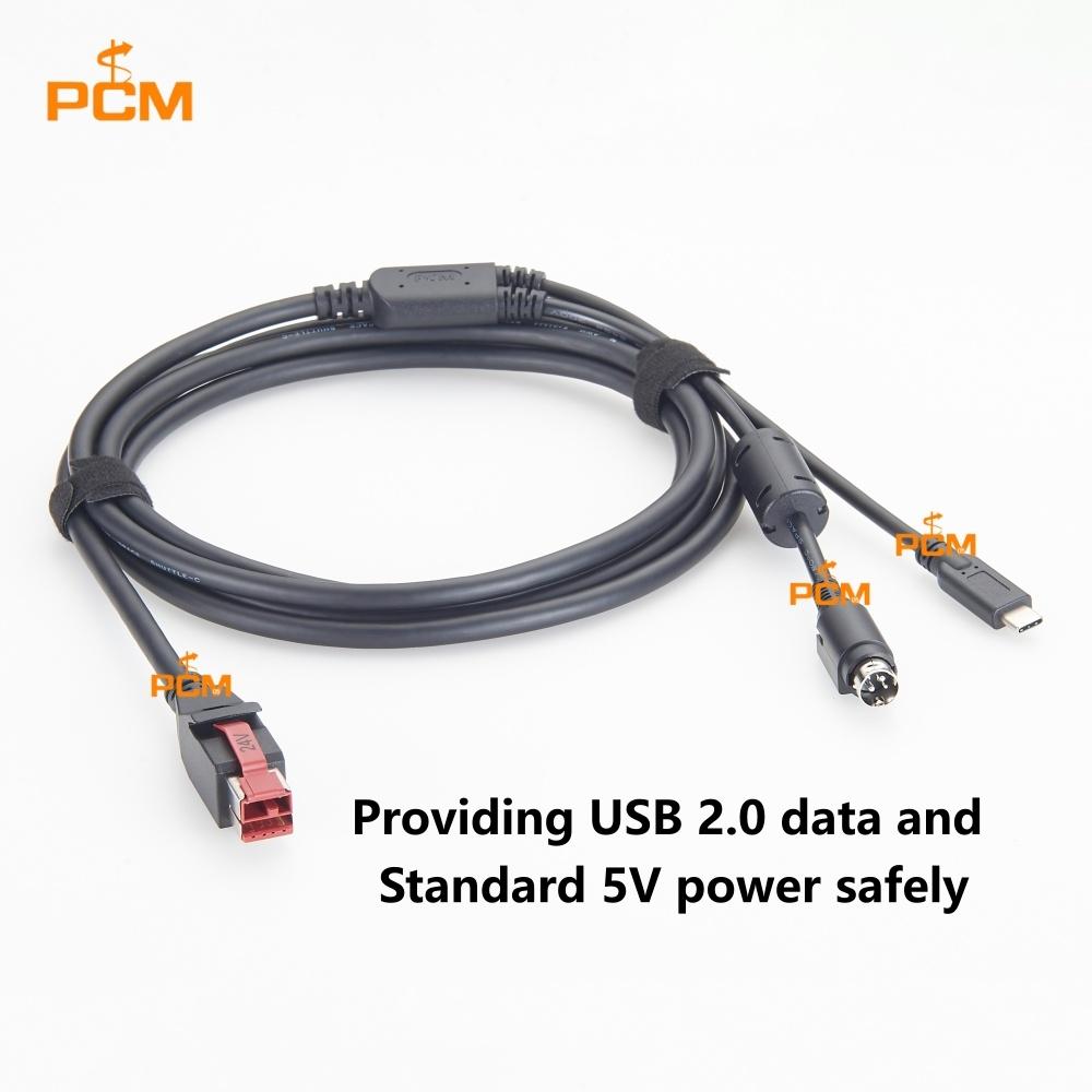 24V Powered USB to USB-C Hosiden-M Din 3 Pin Power Cable for POS Printer Scanner Mice Keyboard Industrial PoweredUSB Hub Card