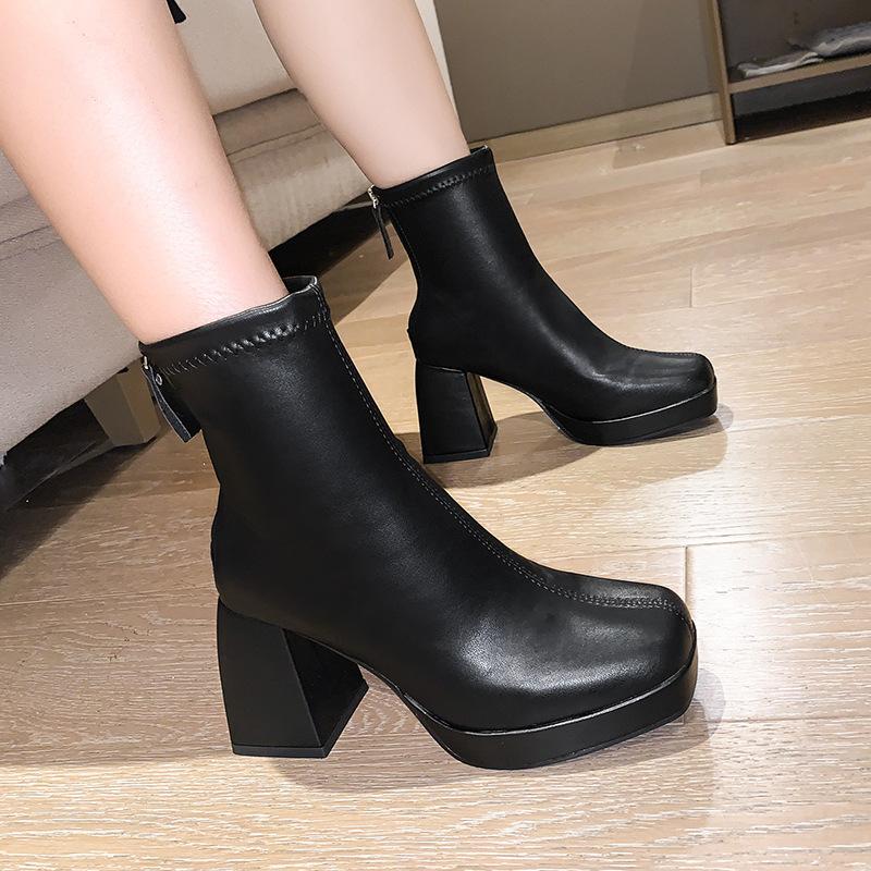 Модные женские туфли Comemore Zipper Autumn на высоком каблуке, популярные дизайнерские ботильоны с квадратным носком, женские модные ботинки Chelsea