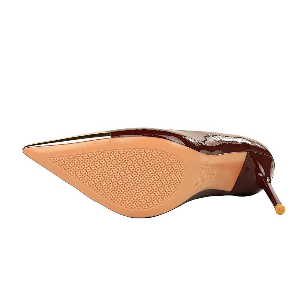 Туфли на высоком каблуке с низким подъемом для женщин, Декоративные супервысокие каблуки с острым железным носком, Одинарные туфли из лакированной кожи