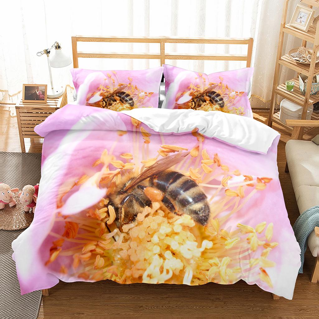 Yellow Bee Duvet Cover Set Cartoon Wild Animals Pattern Quilt Cover With Pillowcase Lightweight Soft Gift King Queen Full Size