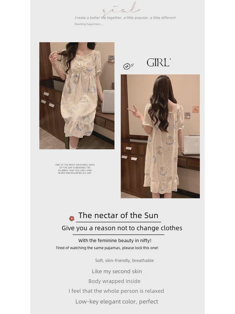 Ночная рубашка с короткими рукавами и нагрудной подкладкой 2024 года – Милый хлопковый облачный стиль в стиле мультяшной принцессы