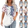 T Shirts For Women Pleated Round Neck Dressy Casual Blouses Printing Short Sleeve Summer Tops Loose Fit