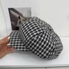Autumn and Winter Casual Versatile Chess Board Plaid Beret Korean Windproof Face Small Octagonal Hat British Retro Painter Hat