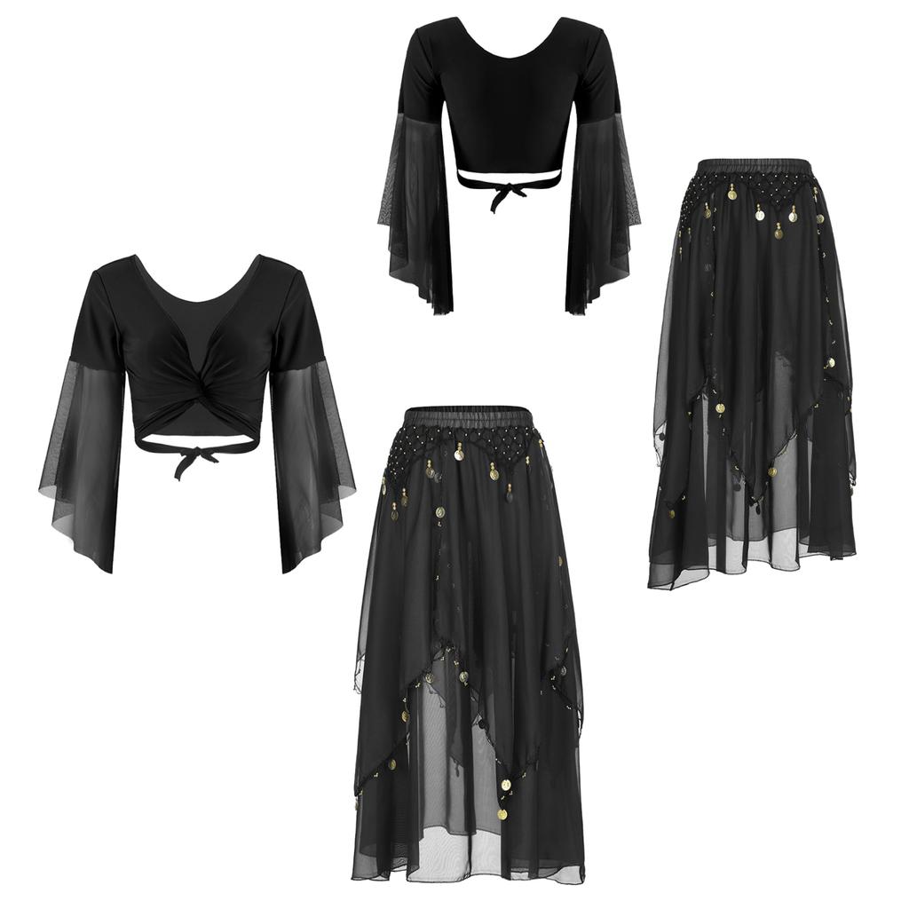 Одежда для танца живота Костюм для восточного танца Укороченный топ для танца живота и шифоновая юбка, расшитая бисером