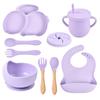 9PCS Rabbit Baby Silicone Tableware Kids Non-slip Sucker Bowl Plate Cup Spoon Fork Sets BPA Free Children's Feeding Dishes Utensils