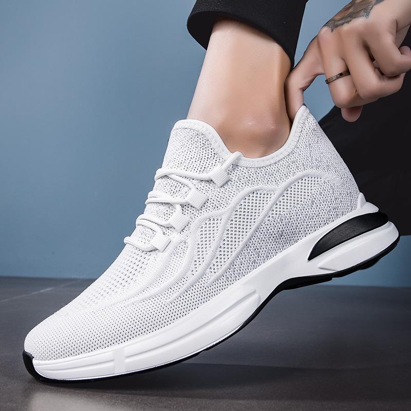 Мужские беговые кроссовки Flyknit с эффектом увеличения роста - Дышащая сетка, Толстая подошва, Низкие, Повседневная спортивная обувь для весны/лета.