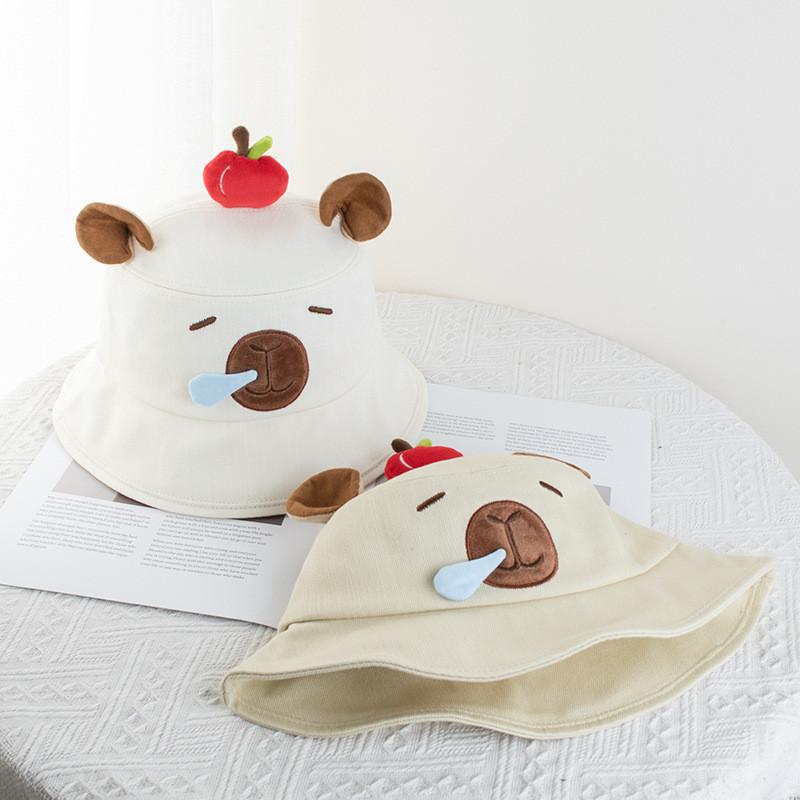 Capybara Apple Cartoon Sun Hat With Adjustable Brim For Summer Beach Leisure Girls