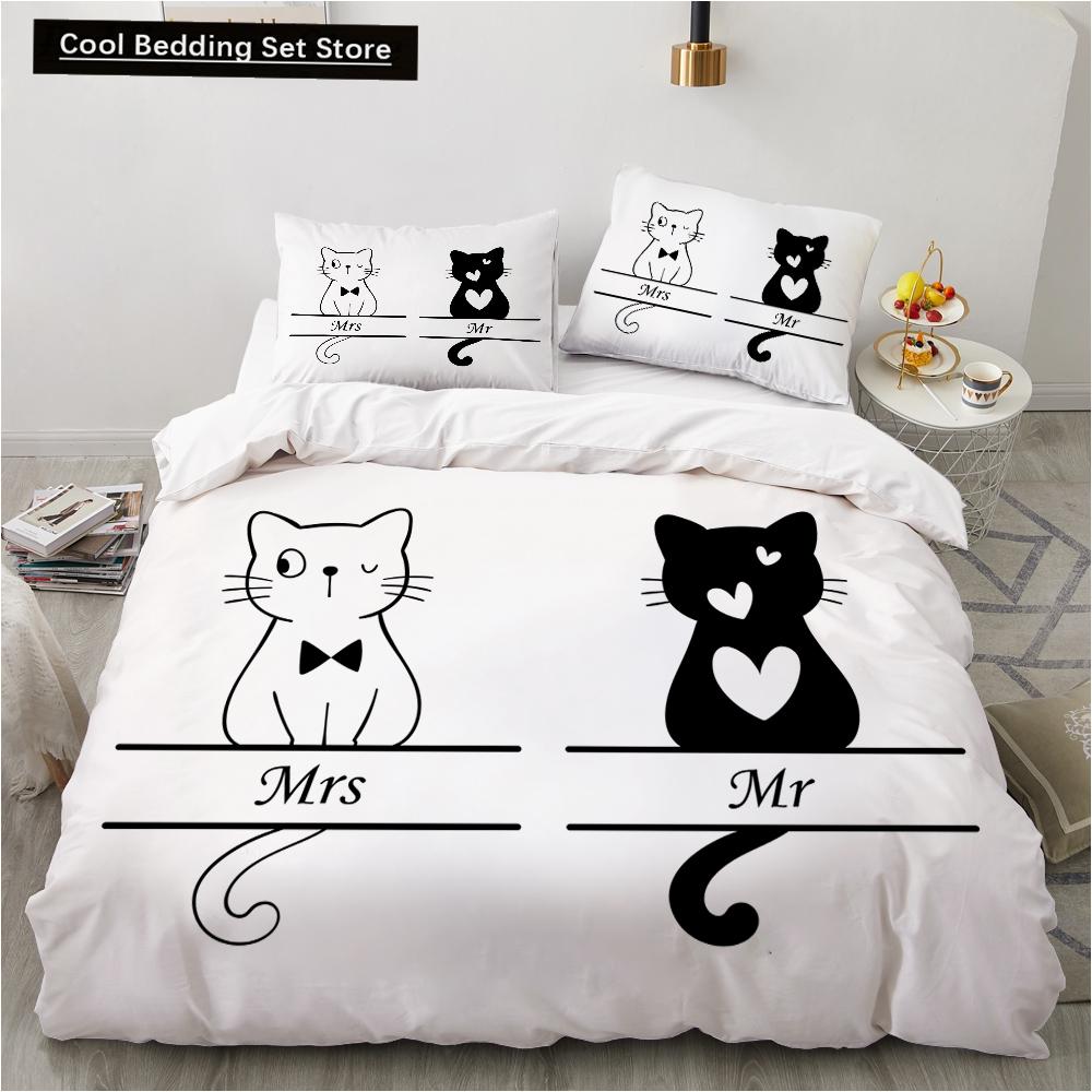 Пододеяльник с изображением животных Kitty King Queen, комплект постельного белья с изображением милого питомца, мультяшного кота, 2/3 шт., цветной полиэстеровый чехол для одеяла