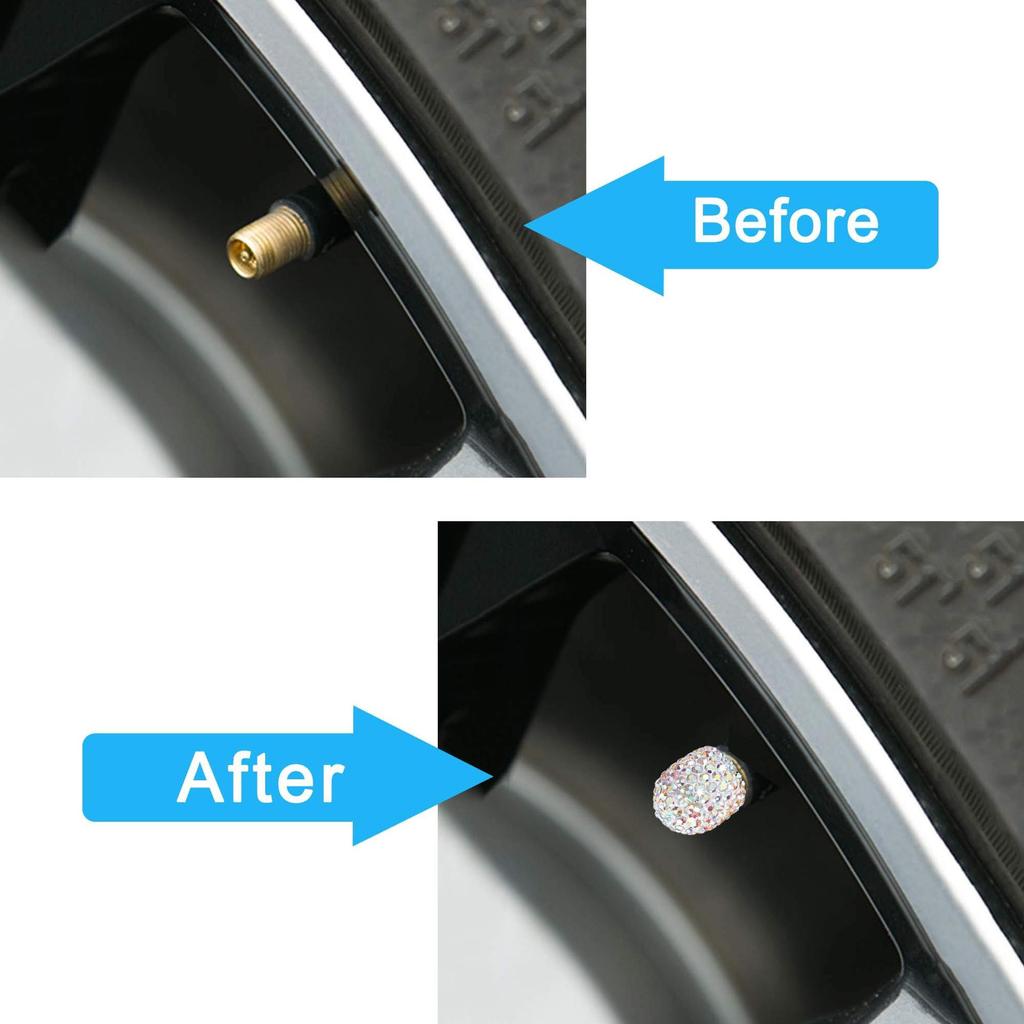 4PCS Bling Diamond Car Wheel Tire Valve Caps Tyre Rim Stem Covers for Automobiles Motorcycles Truck Bike Women Auto Accessories Valve Stems 1