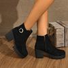Fashionable New Round Toe Plus Size High-heeled Women's Boots Popular Spring  Autumn Square Heel Comfortable Casual Short Boots