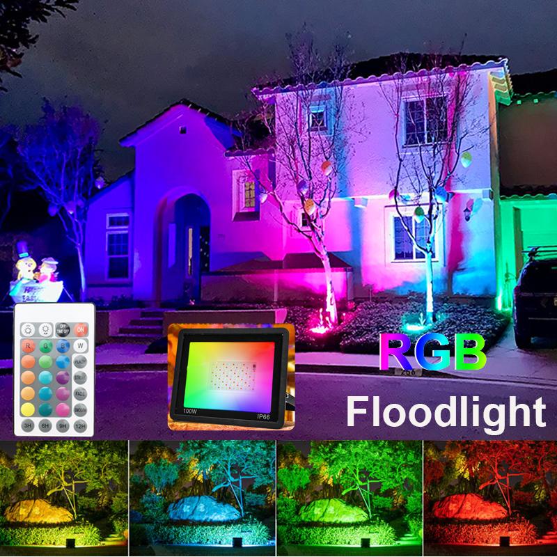 Timeable Dimmable RGB Flood Light Waterproof IP66 Outdoor Floodlight AC 220V Courtyard Garden Lighting Spotlight