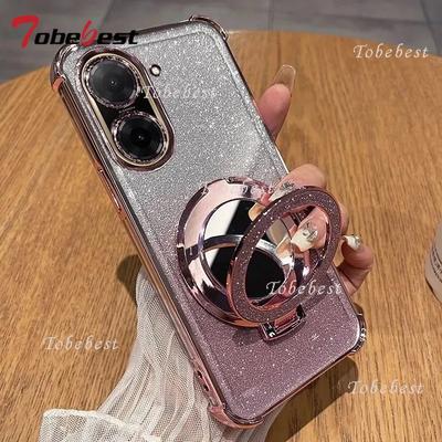 Блестящий противоударный силиконовый чехол для Xiaomi Redmi A5 A3 A1 с зеркалом для макияжа, магнитным держателем-подставкой, мягкая накладка