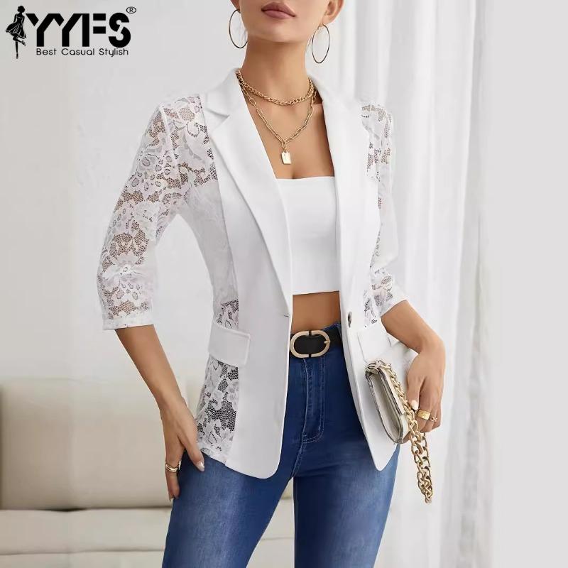 YYFS Women's Fashion Casual Solid Color Print Summer Spring 1/2 Sleeves POLO Neck Jackets & Coats