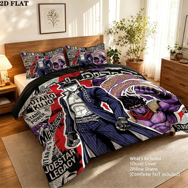 Jojos Bizarre Adventure Pattern Bedding Quilt Set Quilt Cover Pillowcase Home Birthday Gift(1 * duvet cover + 2 * pillowcase, without core)