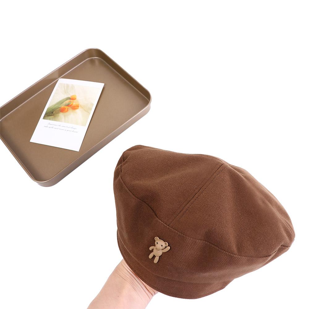 Girls Artist Hat For Female Keep Warm Solid Color Bear Beret Octagonal Cap Women Caps Painter Hat