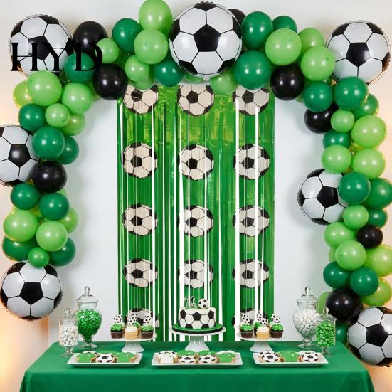 Fan Gathering Decoration Soccer Party Foil Fringe Curtain 3.28 x 6.56 Ft Green White Stadium Tinsel Streamers Backdrop Banner for Photo Booth