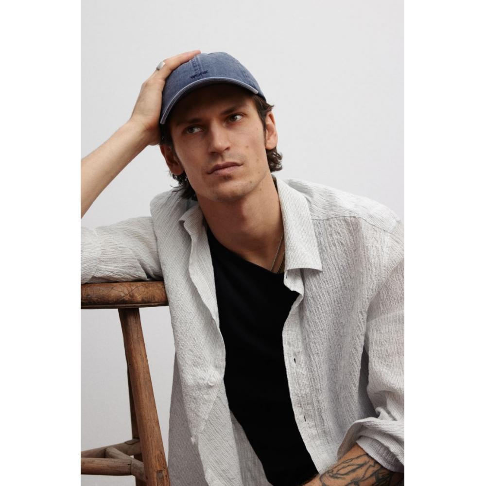 H M Loose Fit Textured sHirt wHite Stripe