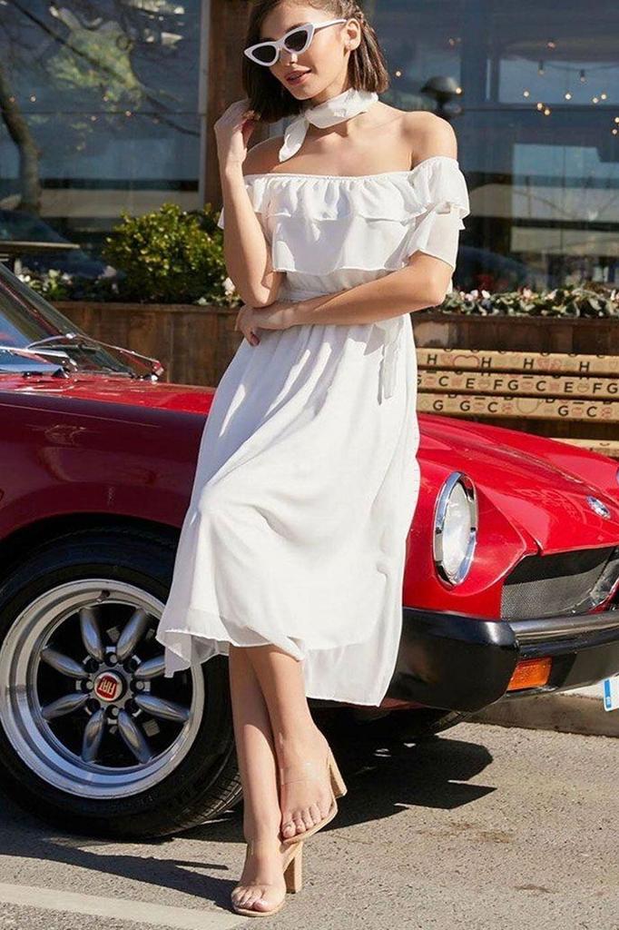 Женское платье большого размера из шифона с воротником Carmen