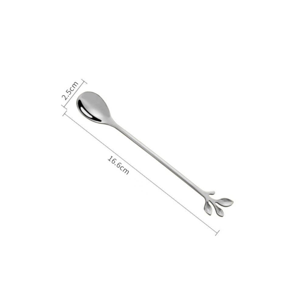 Golden Silver Water Cup Stirring Spoons Leaf Shape Dessert Spoon Fork Fruit Scraping Spoon Fork