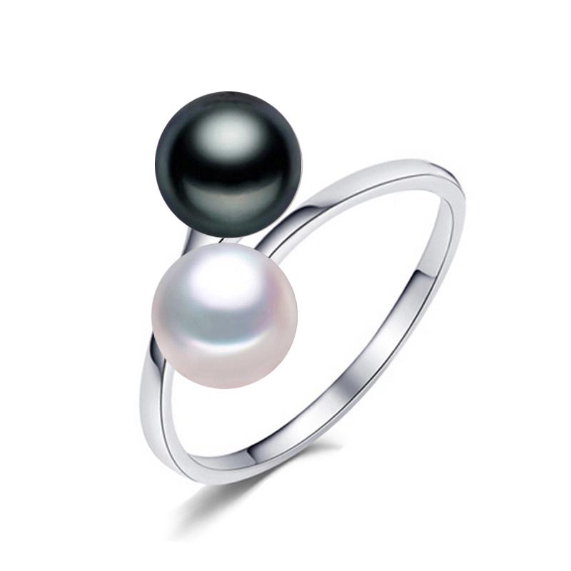 LSOOYH Natural Freshwater Double Pearl Rings For Women Simple Fashion Female Adjustable Ring