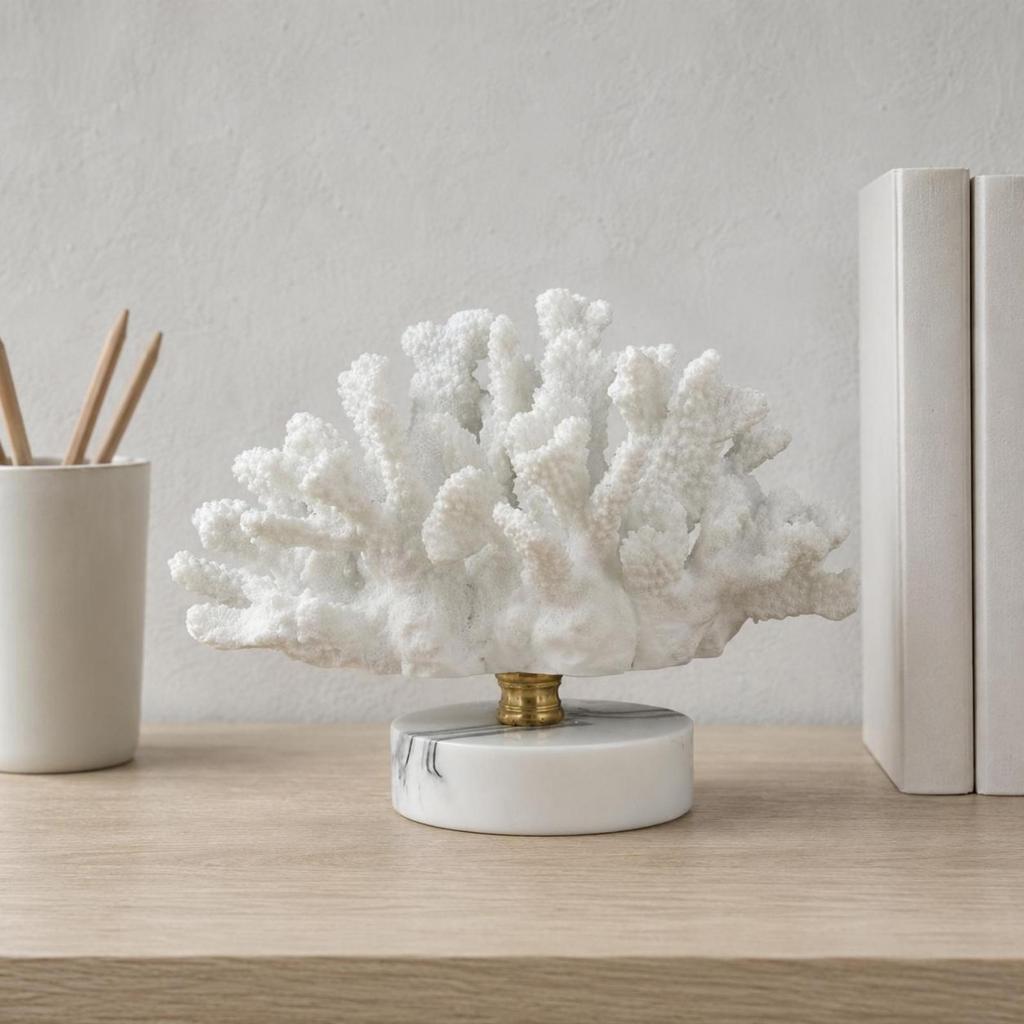 Coral Tabletop Ornament Handmade Marble Sculpture Textured for Living Room