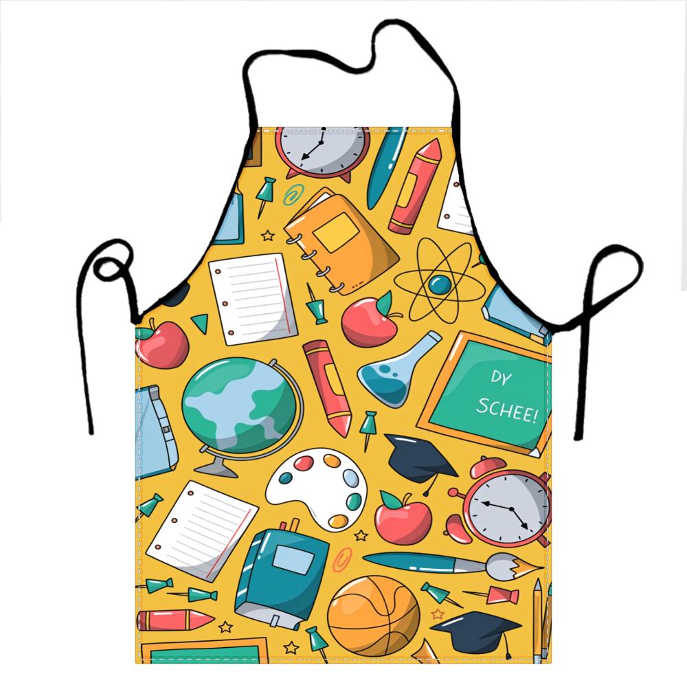 School Themed Apron With Educational Icons For Kids And Teachers Featuring Books Globe Clocks And School Supplies