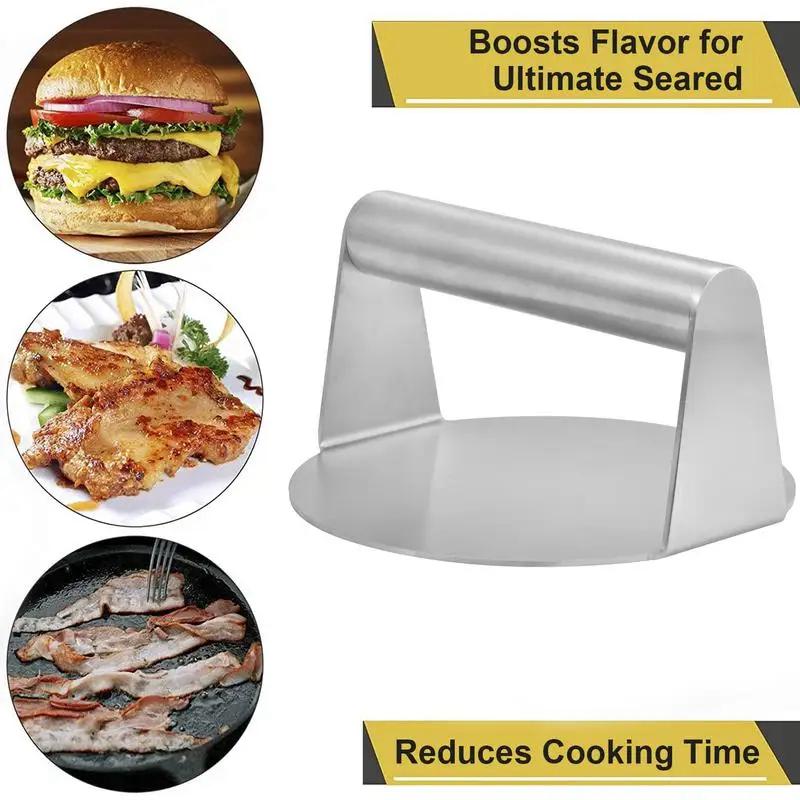 1PC Round Stainless Steel Smash Burger Press Grill Accessories For Flat Top Grill Hamburger Press And Squeeze Grease