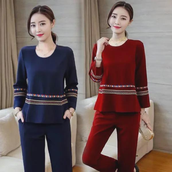 Женский свободный облегающий костюм больших размеров - M~5XL, длинный рукав, из двух частей, весна/осень