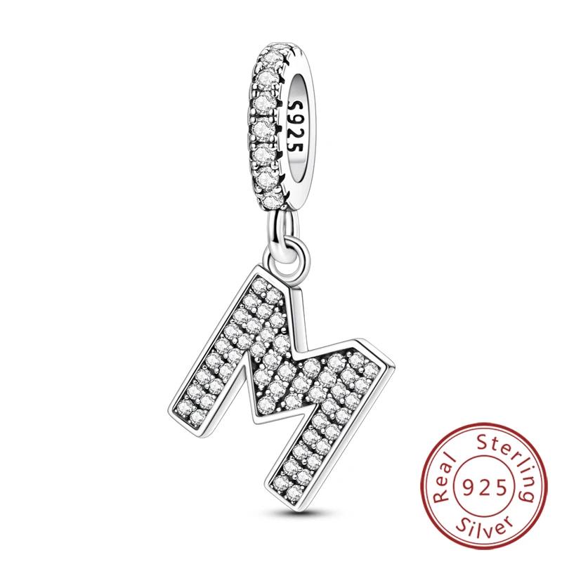 925 Silver Simple A-Z White Zircon 26 Letters Charms Beads Fit Bracelet Women Jewelry DIY Birthday Anniversary Gift