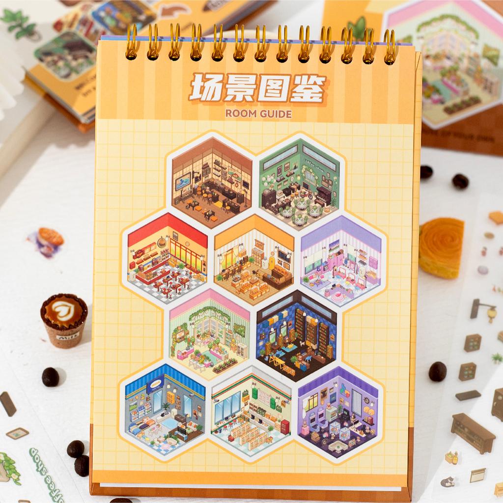 20sheets/bag Sticker Book 3D Town Scenery Flip Stickers Scrapbook Stationery DIY Handbook Decoration For Phone Case Notebook