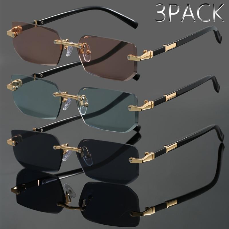 3 шт. Модные прямоугольные солнцезащитные очки без оправы, Бескаркасные модные очки, Панк солнцезащитные очки, Градиентные, Мужские, Женские, Защита от УФ-лучей 400, Очки для вождения