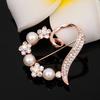Shining Rhinestones Faux Pearls Brooch Pin Exquisite Decorative Flower Hollow Heart Shape Pin Costume Accessories