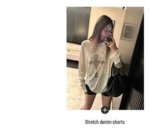 2024 Summer Women's Loose Long Sleeve Printed Drapey T-Shirt