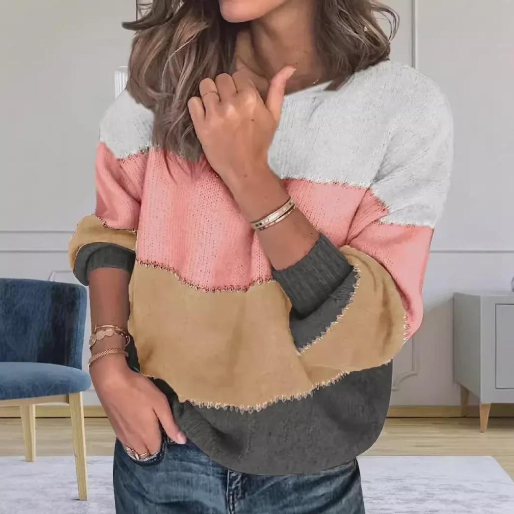 Женский свитер свободной вязки с длинными рукавами, осенне-зимний, с круглым вырезом