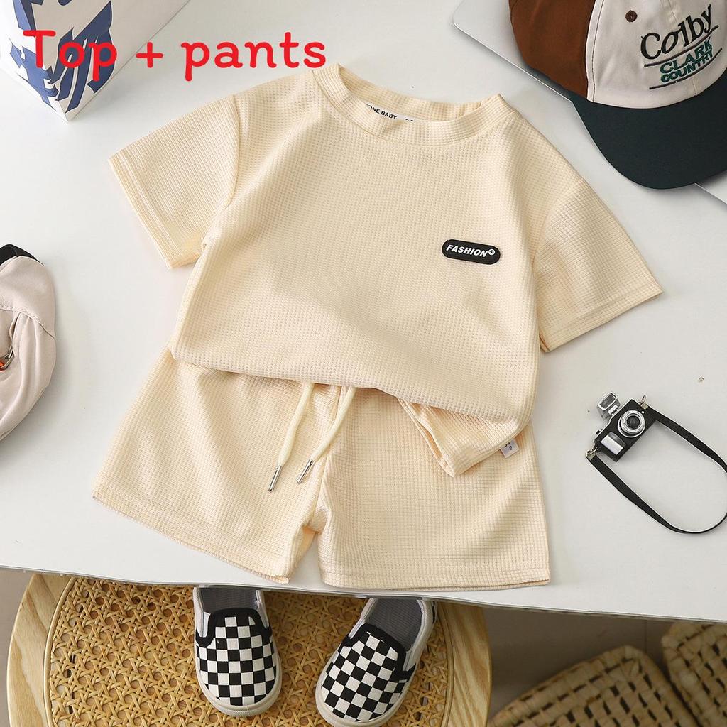 Childrens Summer Short Sleeve Shorts Pajamas With Soft Waffle Fabric For Kids