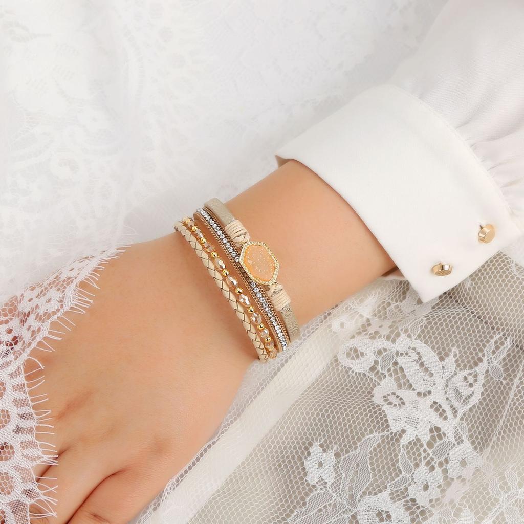 Каменные кожаные браслеты с магнитной застежкой, женские многослойные браслеты-манжеты в стиле бохо, ювелирные изделия из бисера