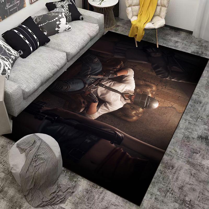 Stylish Gaming Rug with Action Character in Intense Atmosphere Suitable for use as an anti-slip game mat for living room and bedroom sofas