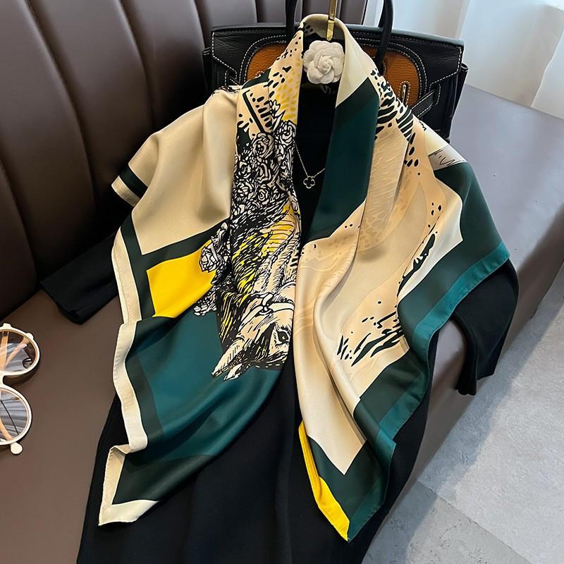 Luxury Brand Printed Hijab Scarf Elegant Thin Smooth Satin Shawl Summer Windproof Sunscreen Square Scarf For Women