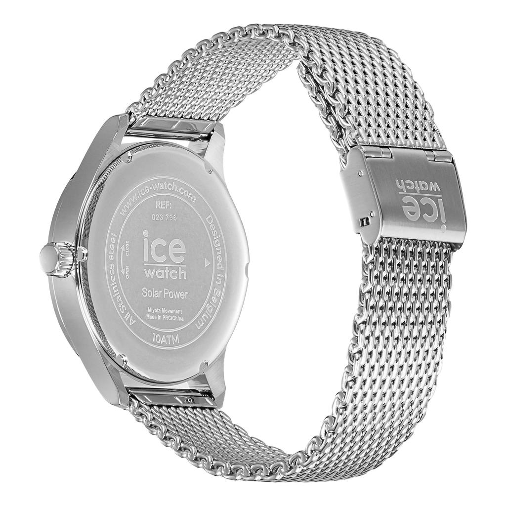 Авторизованный дистрибьютор Ice Watch Solar Watch 023796 Серебристо-зеленые сетчатые средние часы с солнечной зарядкой, секонд-хенд, водонепроницаемые [Ice-watch] Мужские [ICE steel]