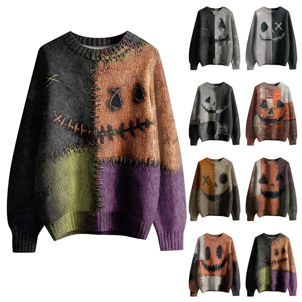 Пуловеры с длинным рукавом для женщин, с круглым вырезом, повседневные, милые, с принтом, вязаные, оверсайз